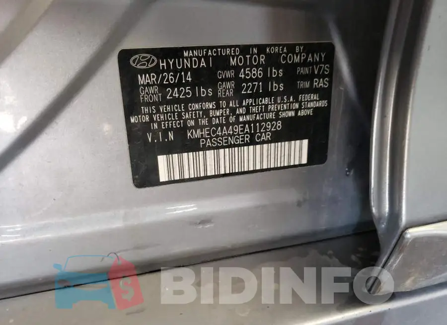 KMHEC4A49EA112928 Photo# 10