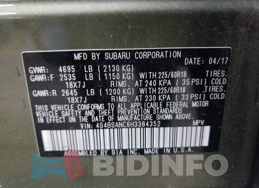 4S4BSANC6H3384352 Photo# 14