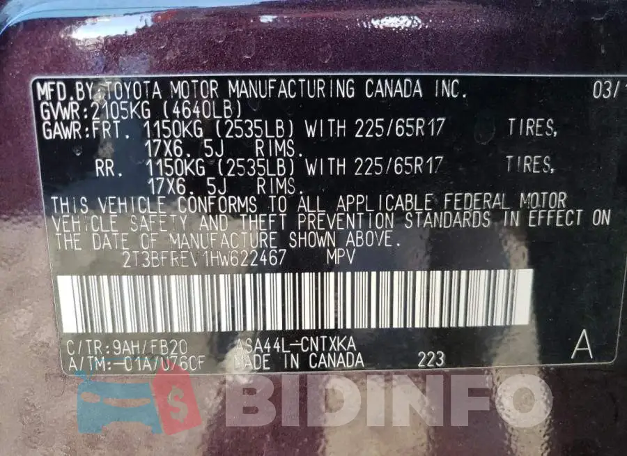 2T3BFREV1HW622467 Photo# 10