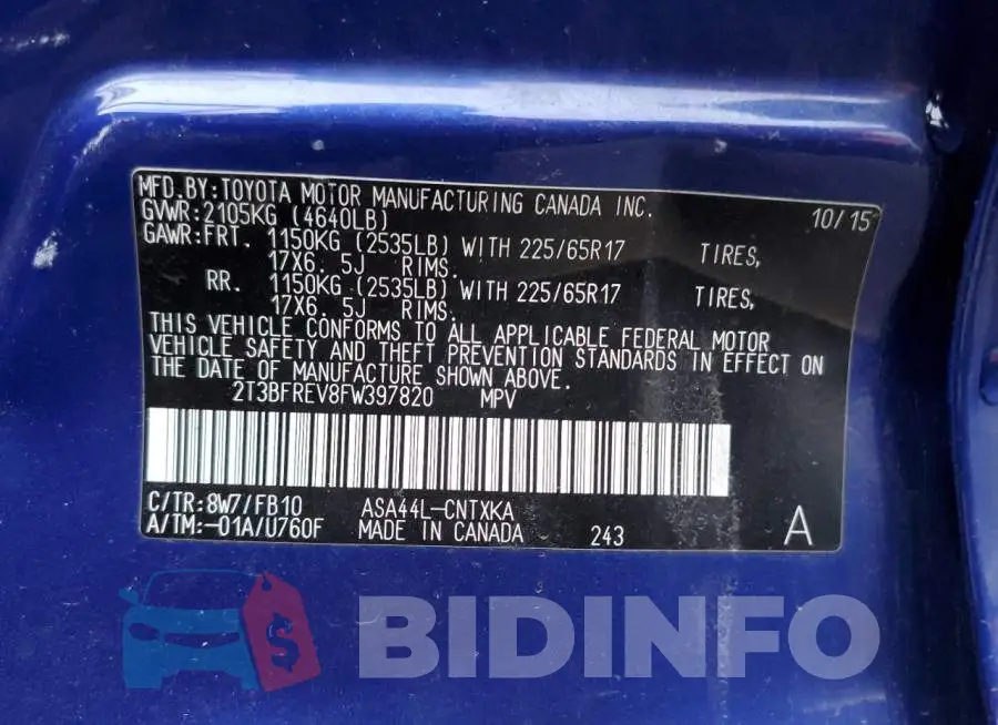 2T3BFREV8FW397820 Photo# 14