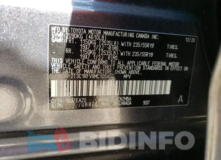 2T3C1RFVXMC105407 Photo# 13