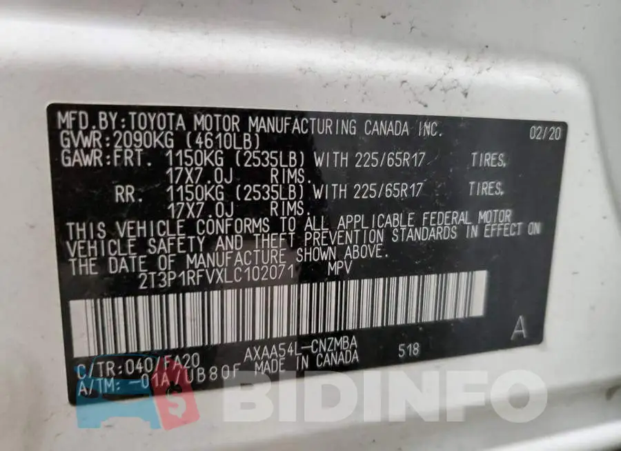 2T3P1RFVXLC102071 Photo# 10