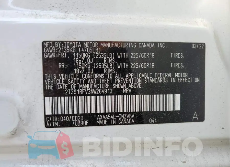 2T3S1RFV3NW264913 Photo# 10