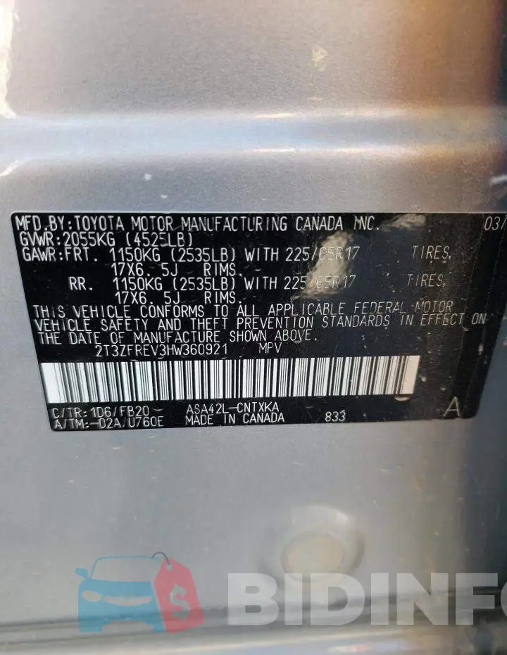 2T3ZFREV3HW360921 Photo# 10
