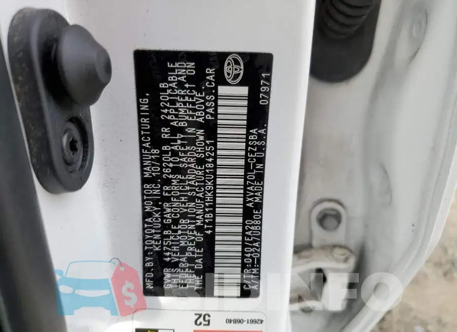 4T1B11HK9KU184251 Photo# 12
