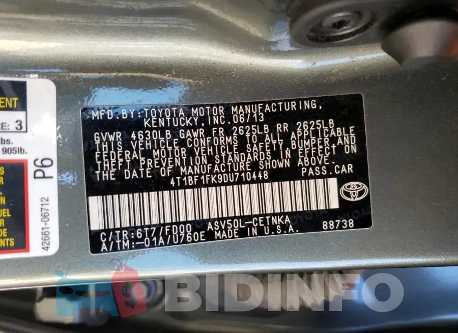 4T1BF1FK9DU710448 Photo# 12