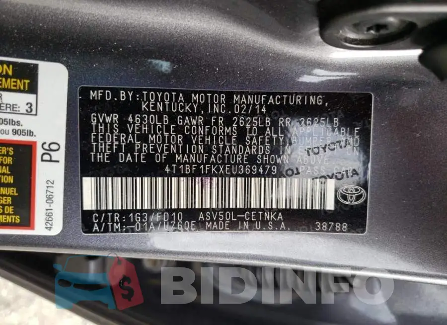 4T1BF1FKXEU369479 Photo# 10