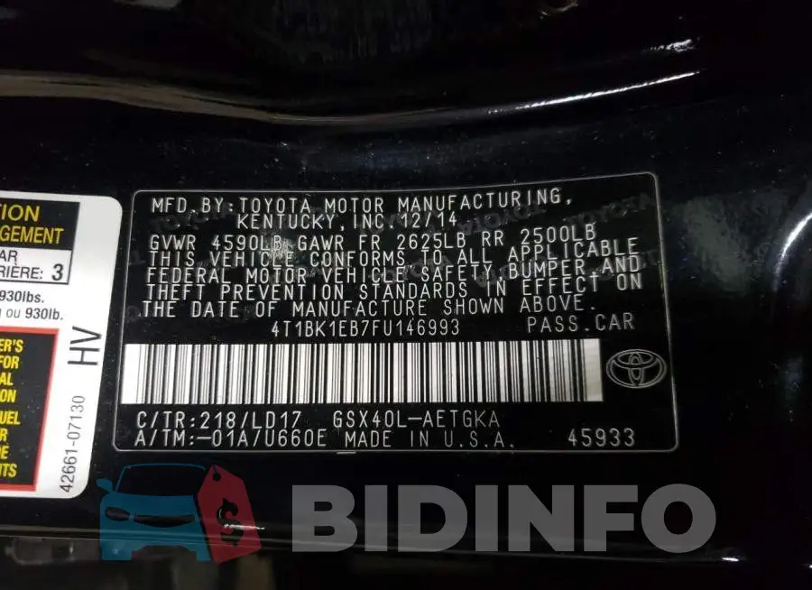 4T1BK1EB7FU146993 Photo# 10