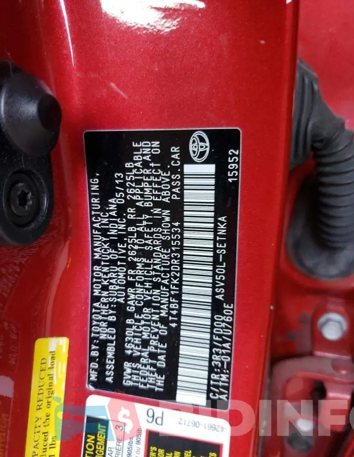 4T4BF1FK2DR315534 Photo# 10
