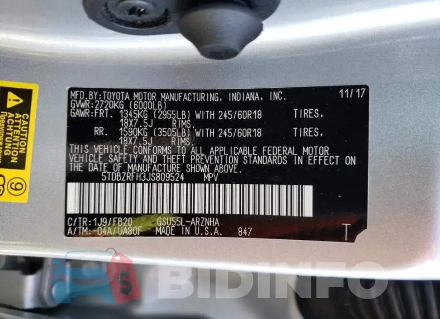 5TDBZRFH3JS809524 Photo# 10