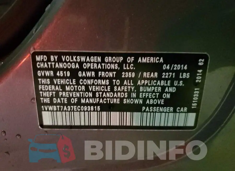 1VWBT7A37EC093815 Photo# 12