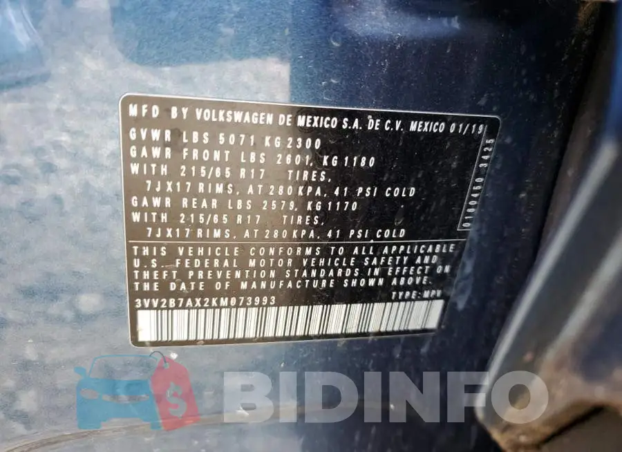 3VV2B7AX2KM073993 Photo# 10