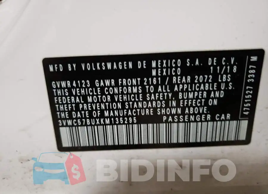 3VWC57BUXKM135295 Photo# 13