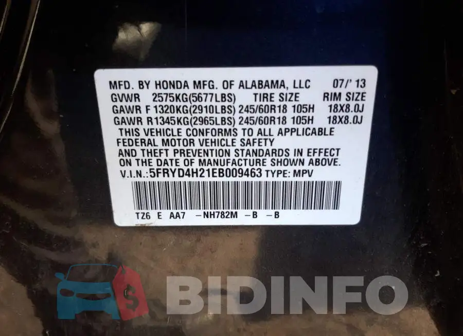 5FRYD4H21EB009463 Photo# 10
