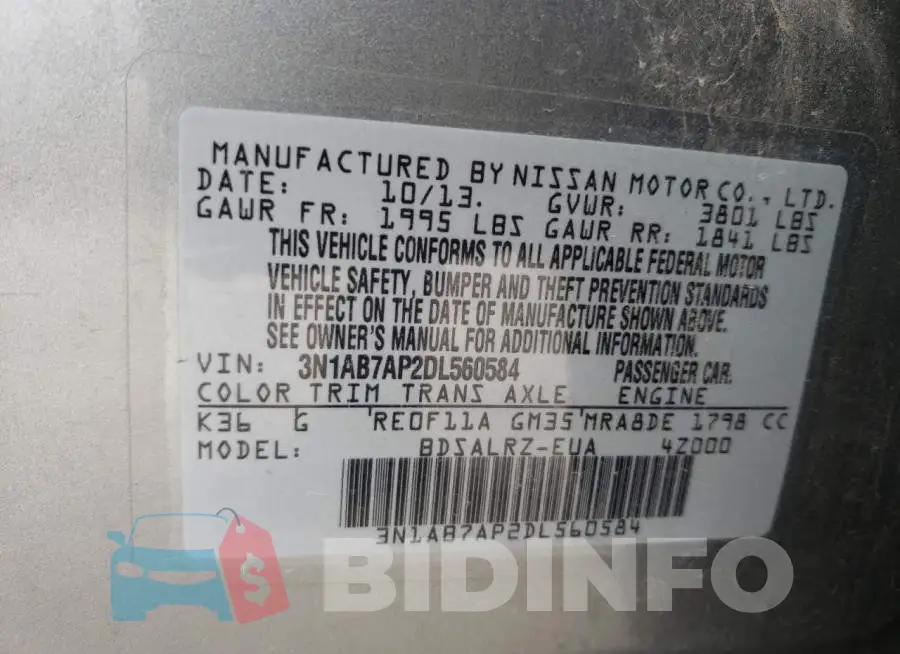 3N1AB7AP2DL560584 Photo# 12