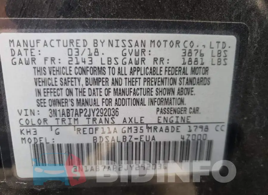 3N1AB7AP2JY292036 Photo# 10