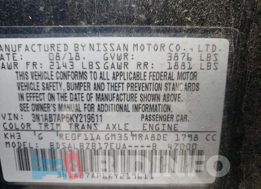 3N1AB7AP6KY219611 Photo# 10