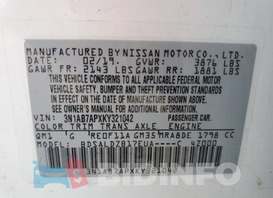 3N1AB7APXKY321042 Photo# 10