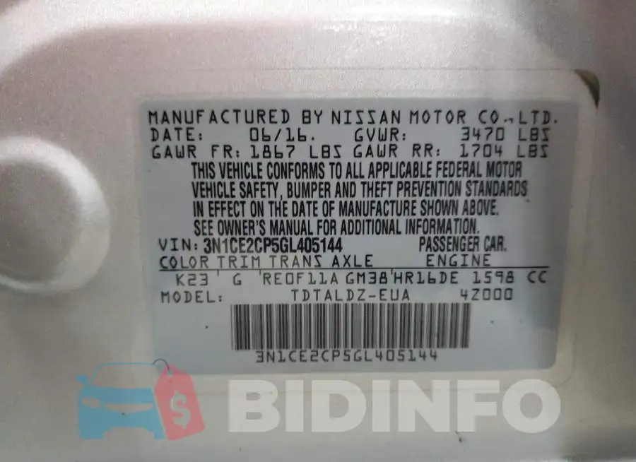 3N1CE2CP5GL405144 Photo# 12