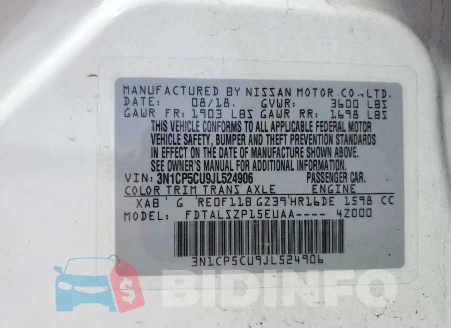 3N1CP5CU9JL524906 Photo# 10