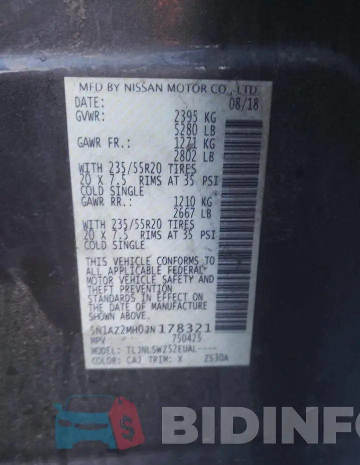 5N1AZ2MH0JN178321 Photo# 13