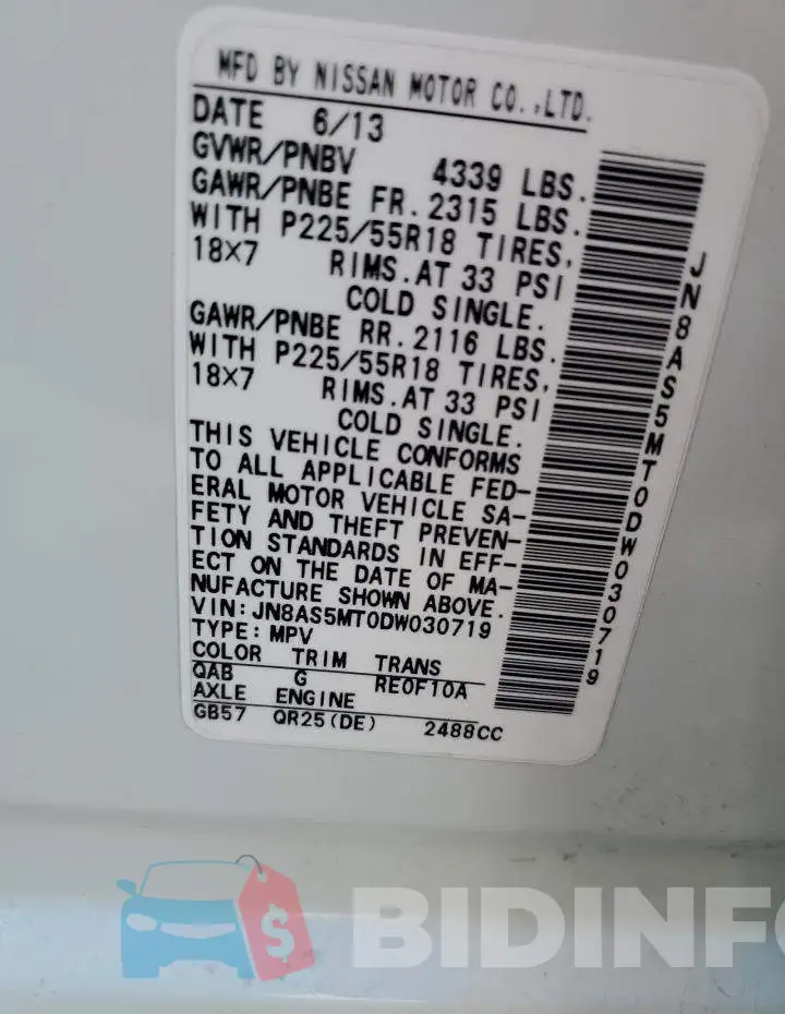 JN8AS5MT0DW030719 Photo# 10