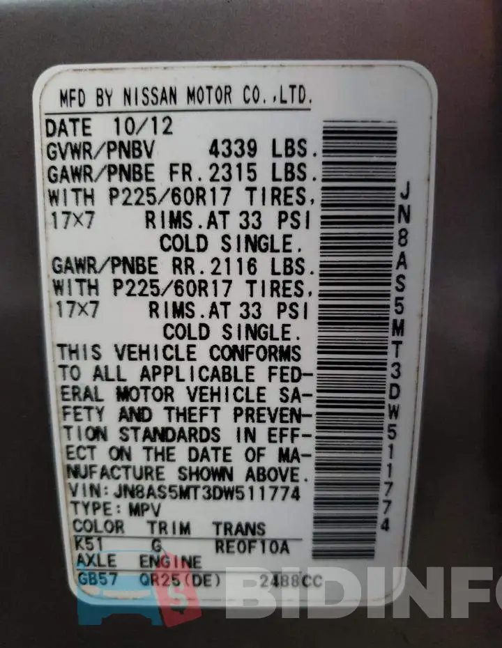 JN8AS5MT3DW511774 Photo# 13