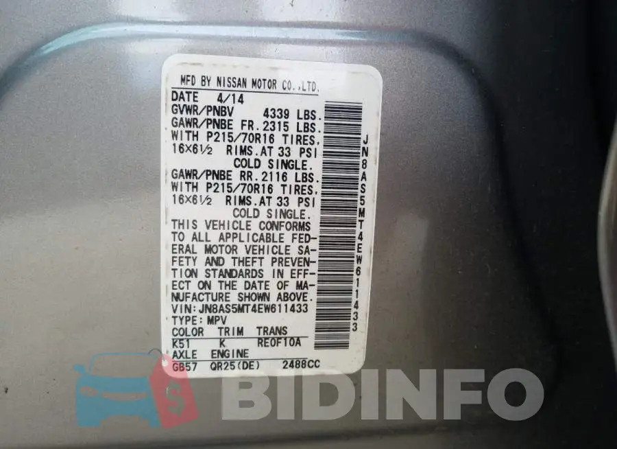 JN8AS5MT4EW611433 Photo# 10