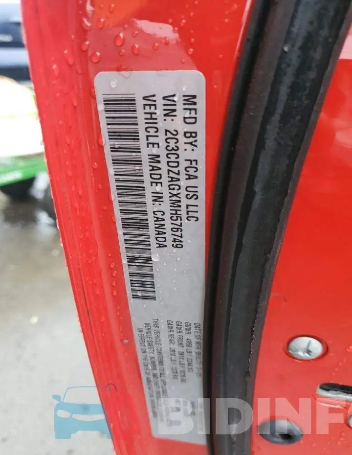 2C3CDZAGXMH576749 Photo# 10