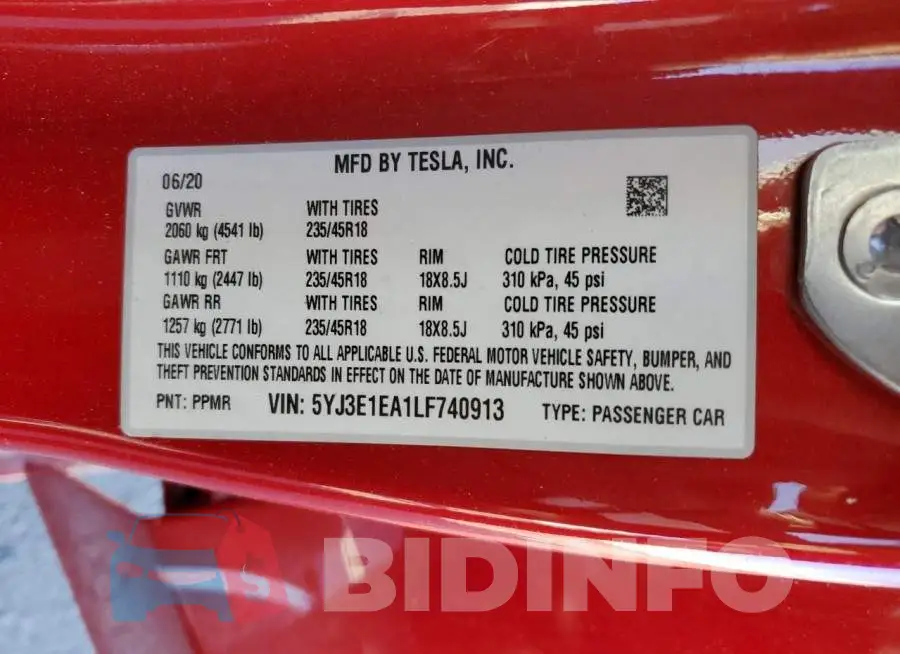 5YJ3E1EA1LF740913 Photo# 10