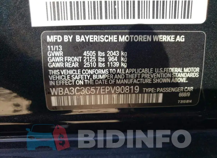 WBA3C3C57EPV90819 Photo# 10