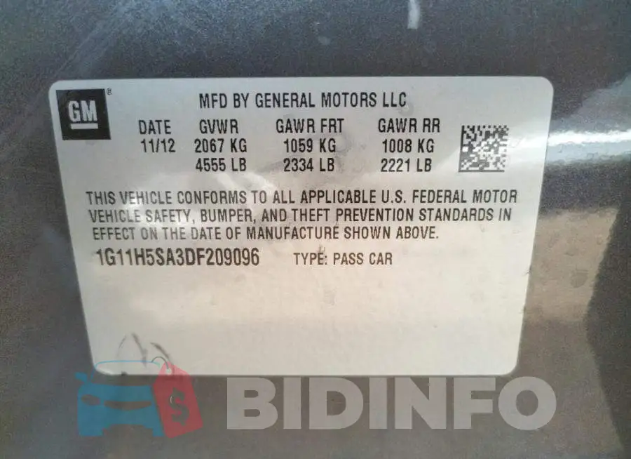 1G11H5SA3DF209096 Photo# 10