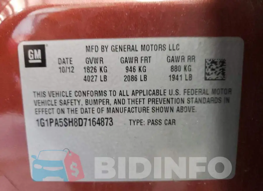 1G1PA5SH8D7164873 Photo# 10