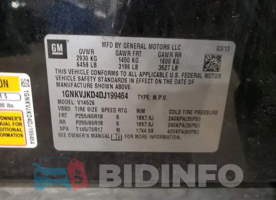 1GNKVJKD4DJ199464 Photo# 10