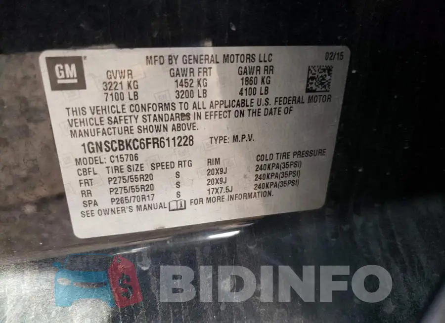 1GNSCBKC6FR611228 Photo# 13