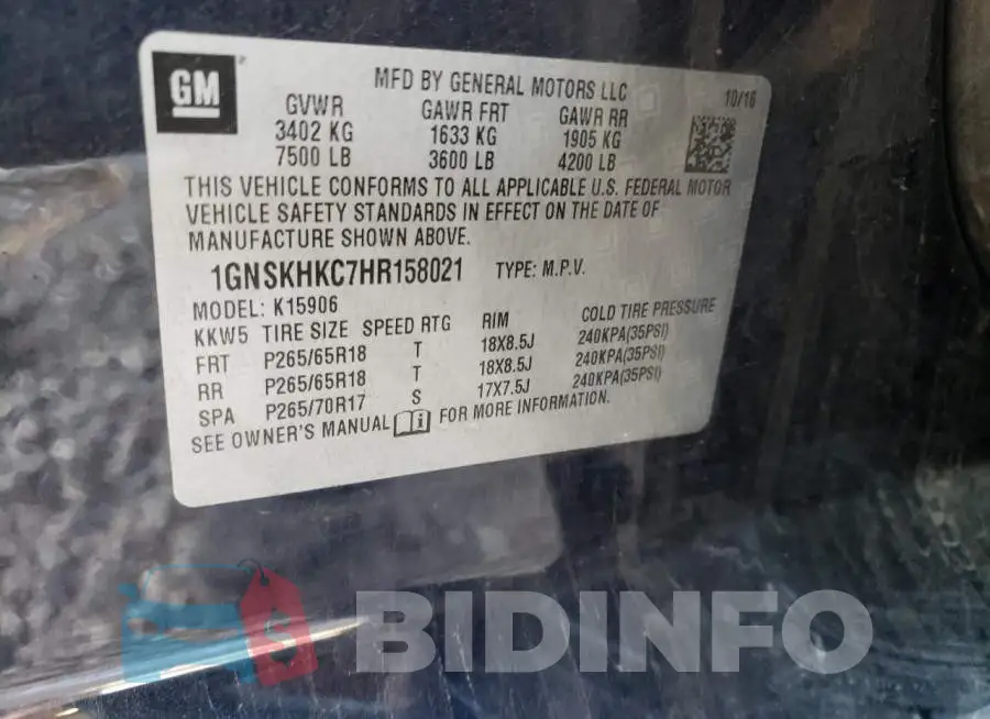 1GNSKHKC7HR158021 Photo# 10