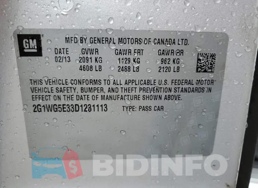 2G1WG5E33D1231113 Photo# 13