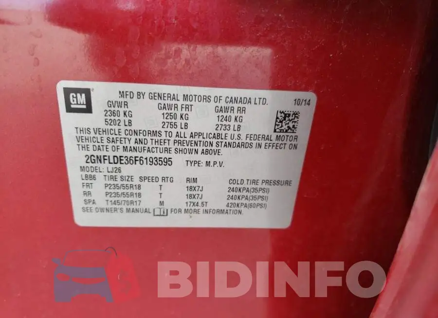 2GNFLDE36F6193595 Photo# 14