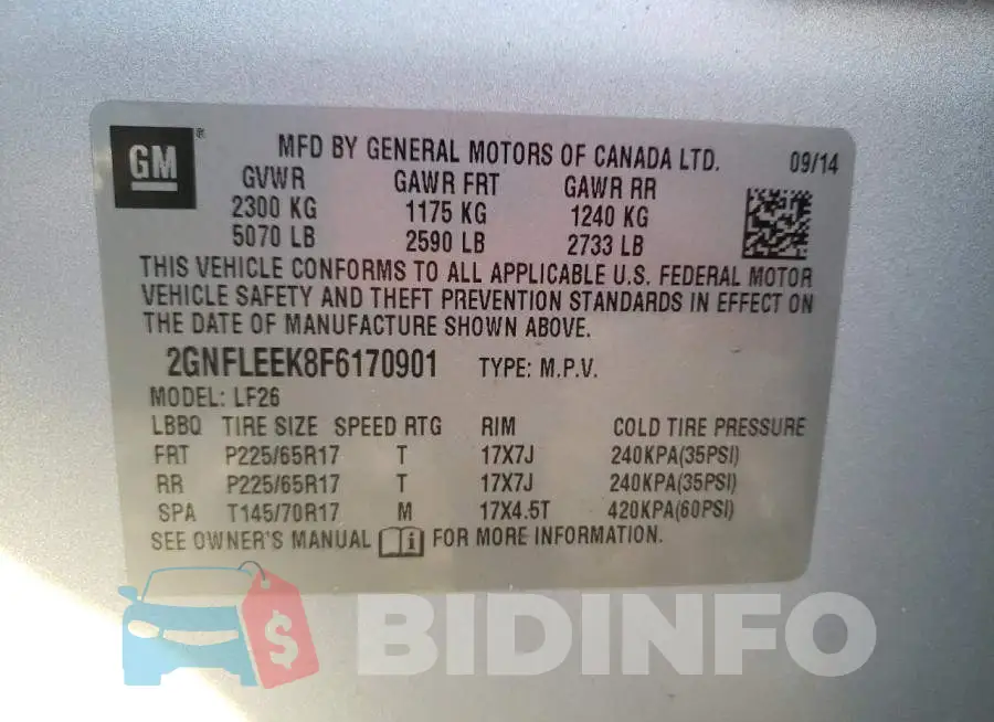 2GNFLEEK8F6170901 Photo# 13