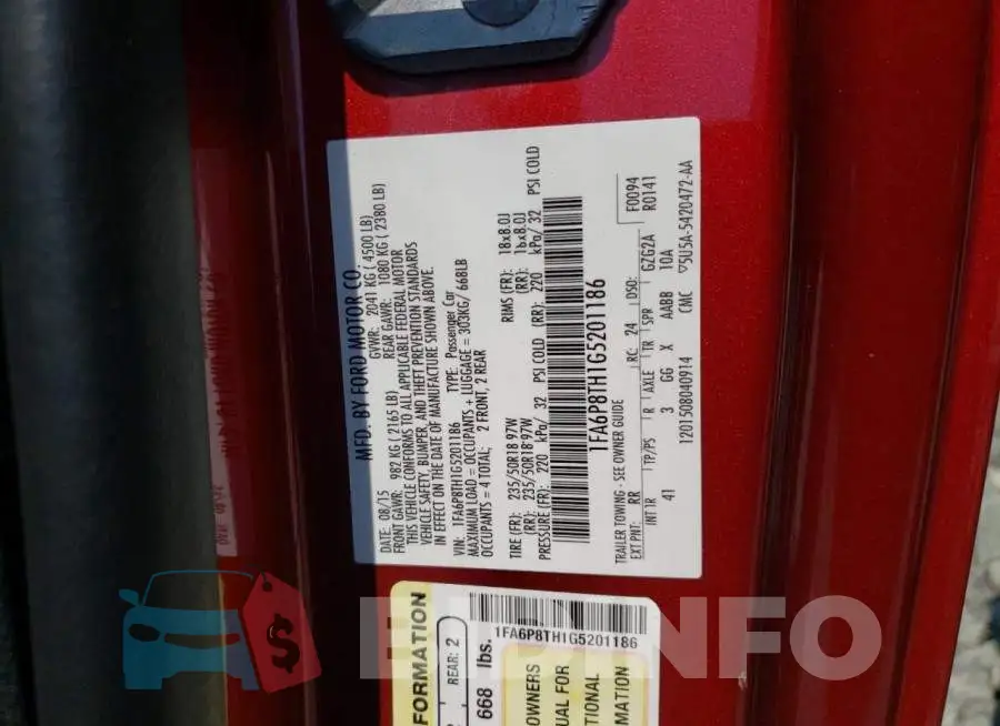 1FA6P8TH1G5201186 Photo# 10