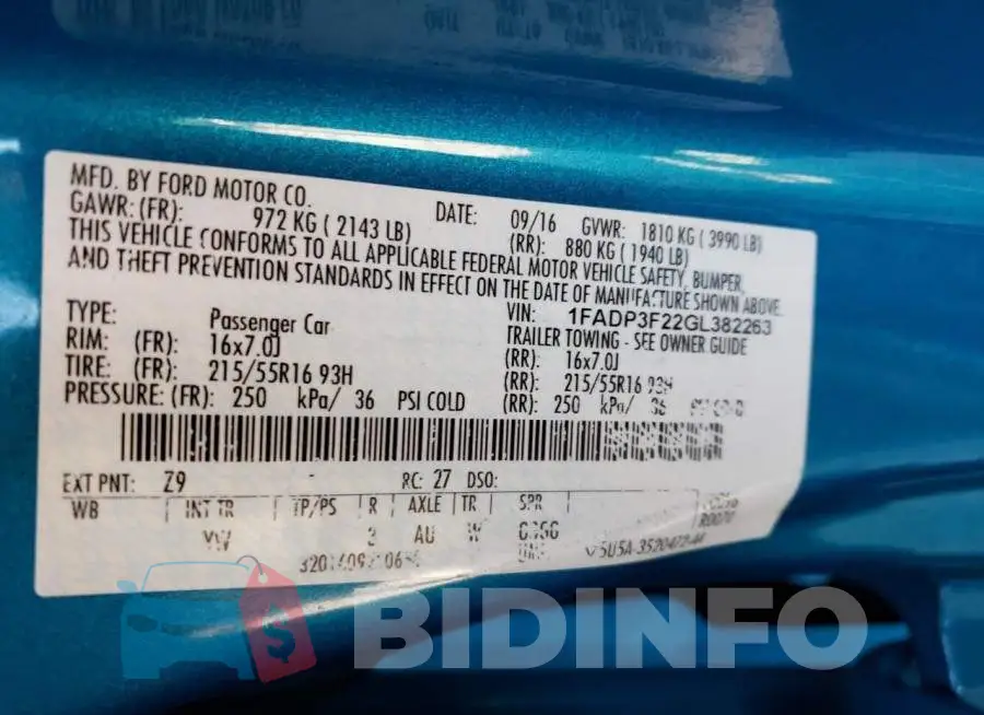 1FADP3F22GL382263 Photo# 10