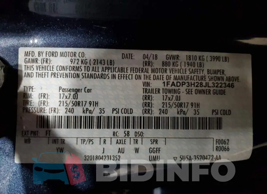 1FADP3H28JL322346 Photo# 12