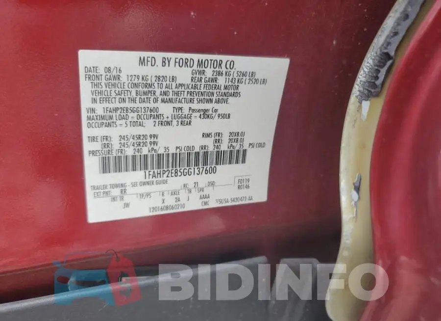 1FAHP2E85GG137600 Photo# 10