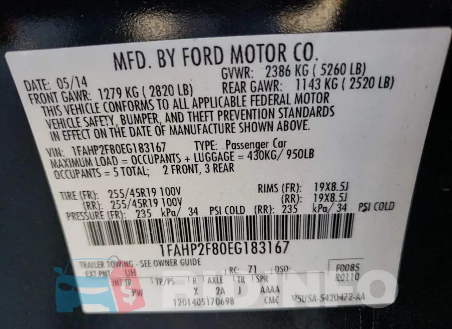 1FAHP2F80EG183167 Photo# 10