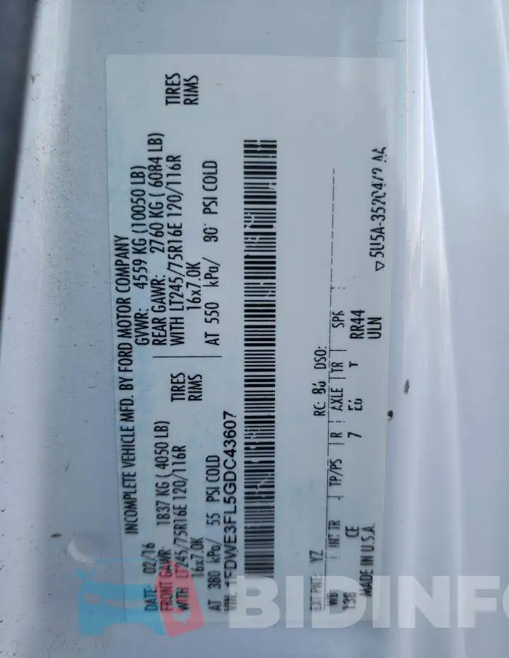 1FDWE3FL5GDC43607 Photo# 10