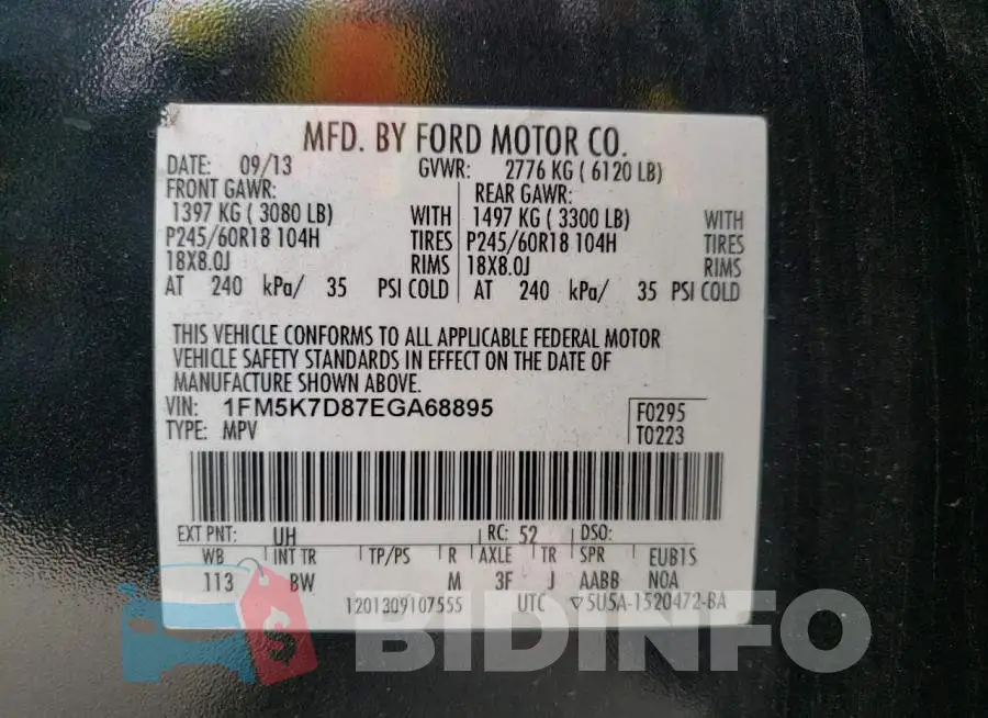 1FM5K7D87EGA68895 Photo# 13