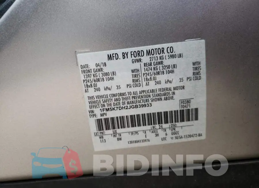 1FM5K7DH2JGB39933 Photo# 10
