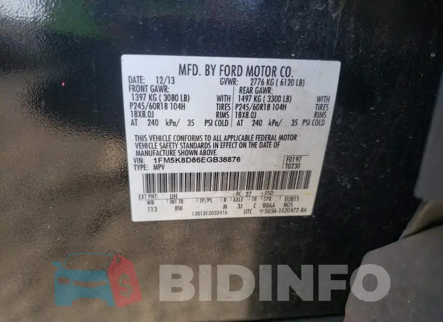 1FM5K8D86EGB38876 Photo# 10