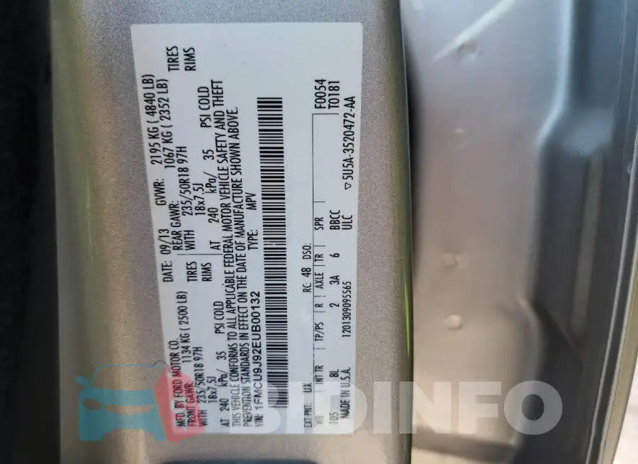 1FMCU9J92EUB00132 Photo# 10