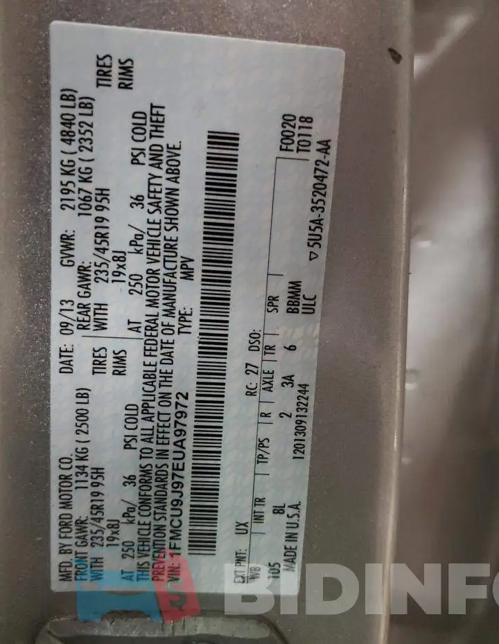 1FMCU9J97EUA97972 Photo# 14